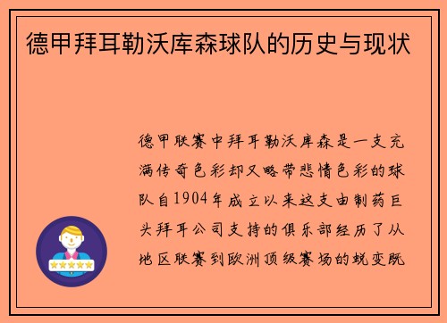 德甲拜耳勒沃库森球队的历史与现状